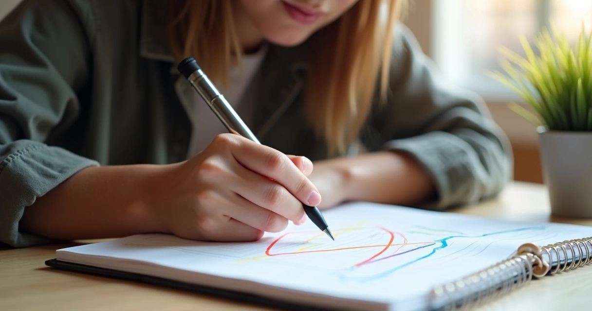 Persona marcando límites en una hoja con colores vivos 