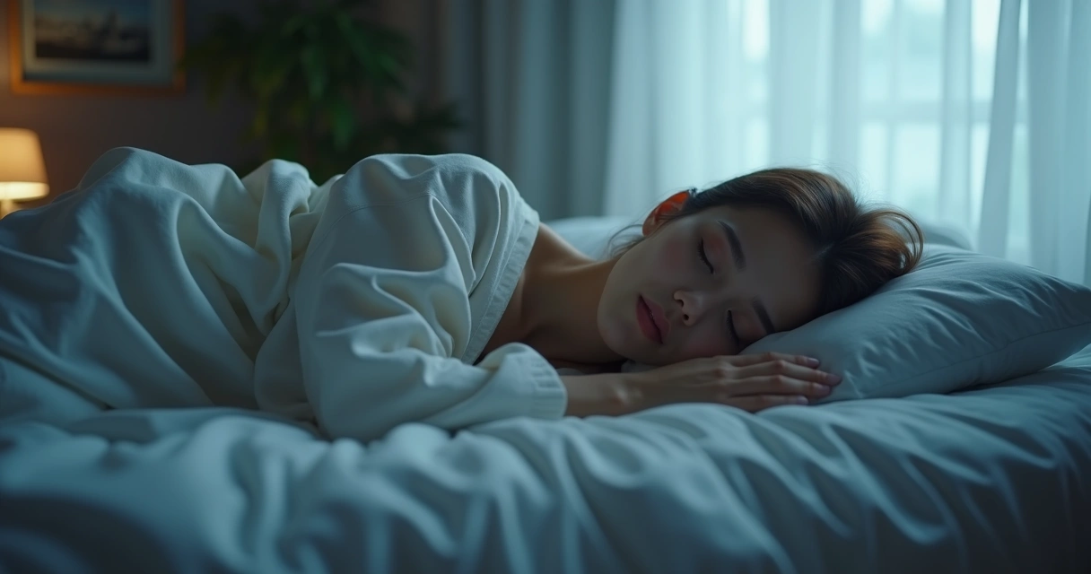 Persona dormida en cama con expresión de tranquilidad