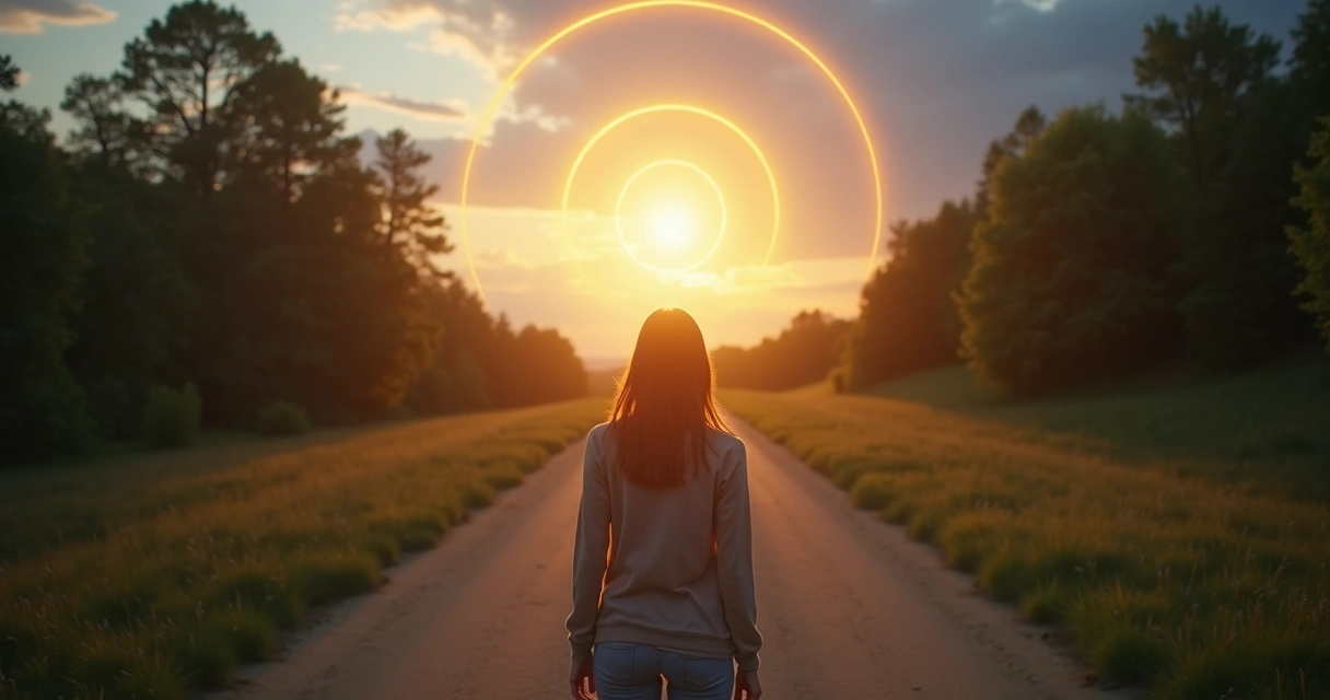 Persona en un cruce de caminos eligiendo dirección con claridad interior 