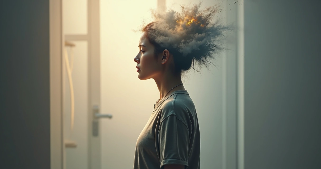 Persona dividida entre calma exterior y tormenta emocional interior 