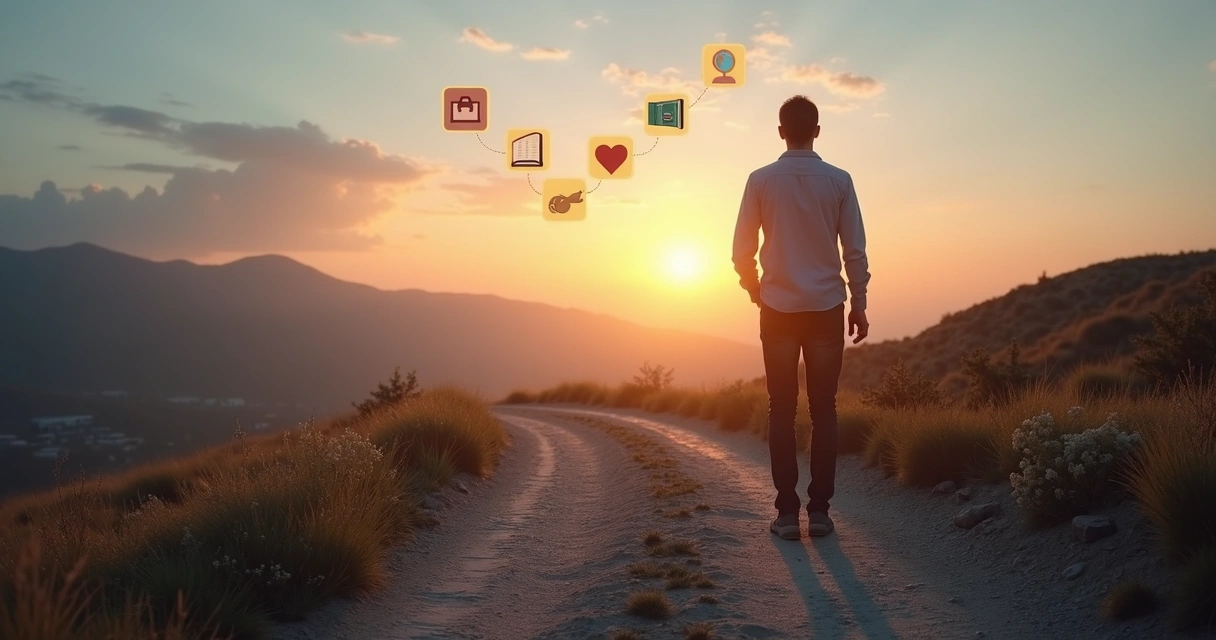 Persona en una encrucijada reflexionando sobre el sentido de su vida 