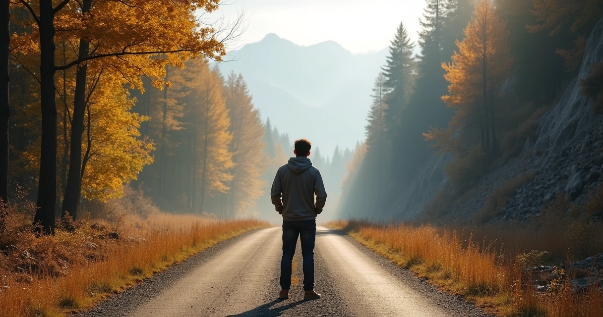 Persona de pie frente a encrucijada de caminos 