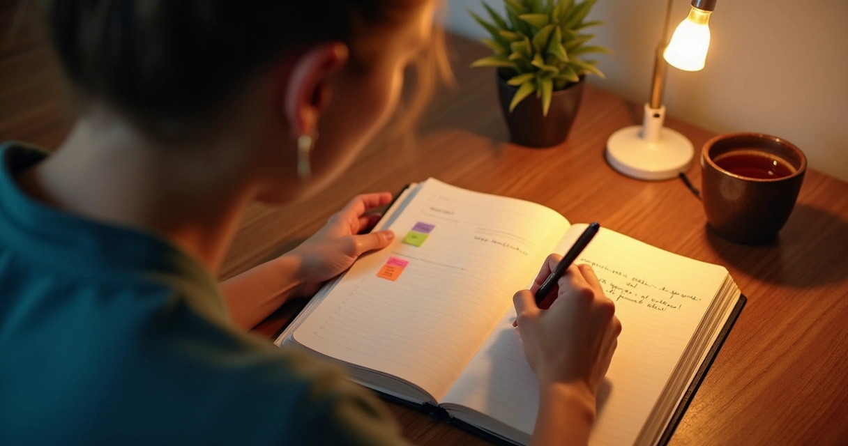 Persona escribiendo en un diario personal sobre emociones 