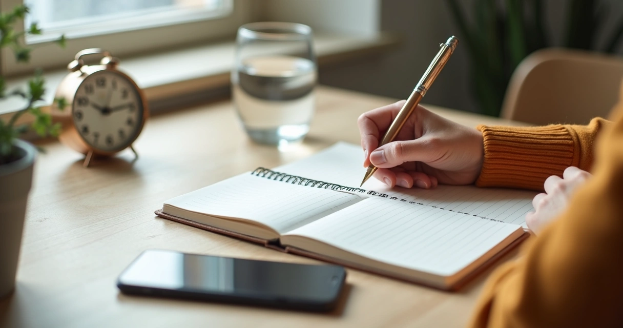 Persona escribiendo hábitos en un cuaderno