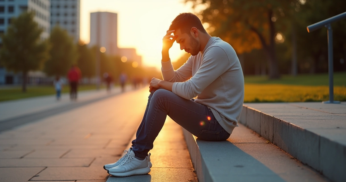 Persona pensativa en una encrucijada simbólica de crecimiento personal 