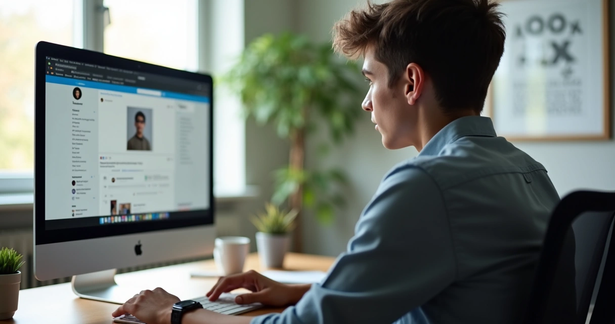 Persona revisando su perfil digital en un ordenador 