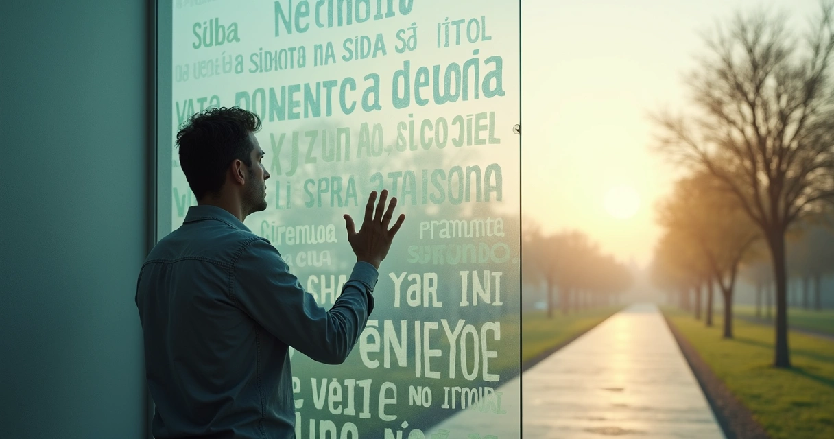 Persona observando una pared de creencias que bloquea un camino abierto al cambio 