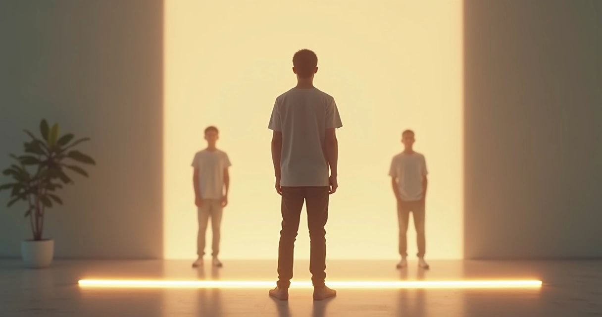 Persona de pie frente a una línea luminosa que simboliza un límite emocional 