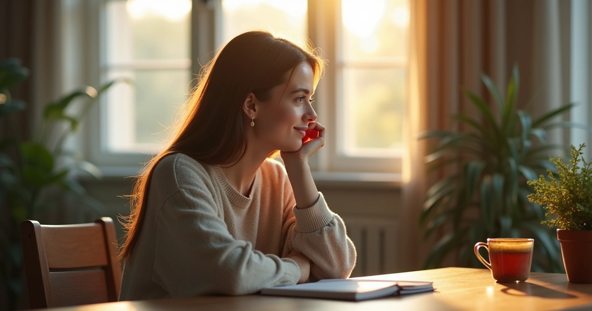 Persona sentada reflexionando en un entorno tranquilo 