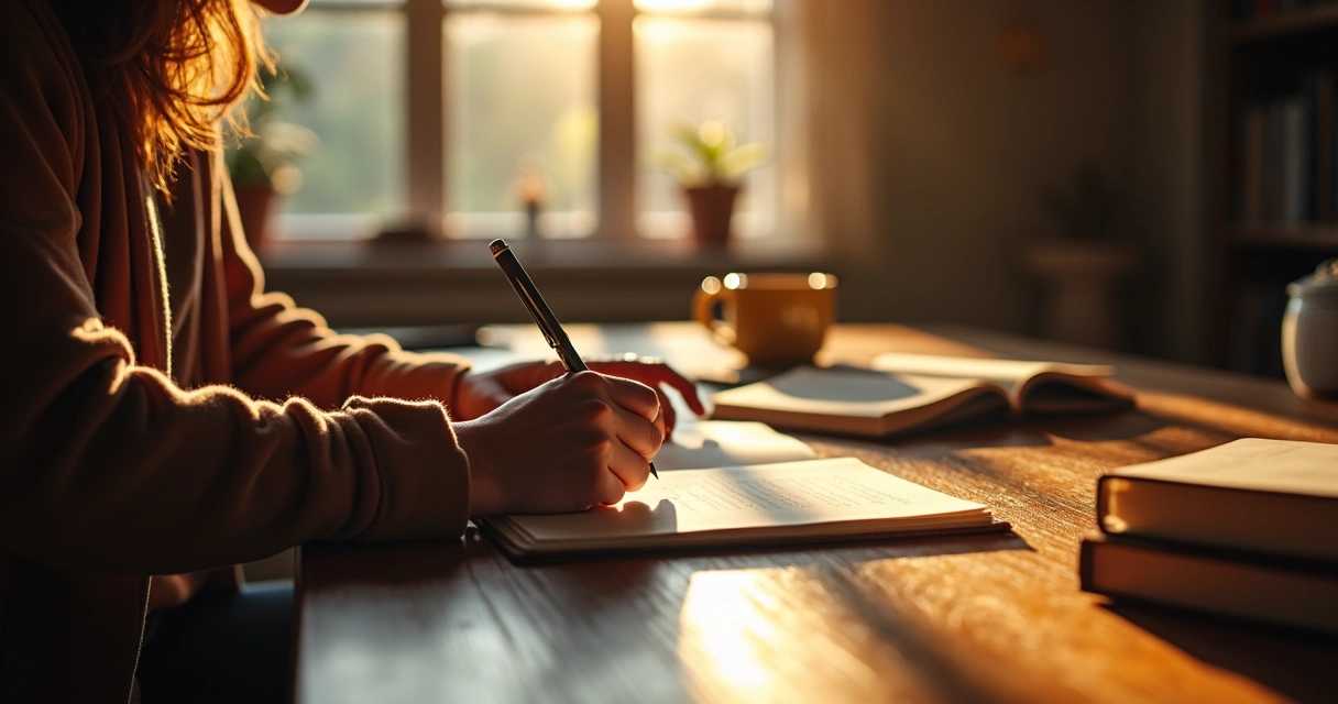 Persona escribiendo reflexiones en un cuaderno 