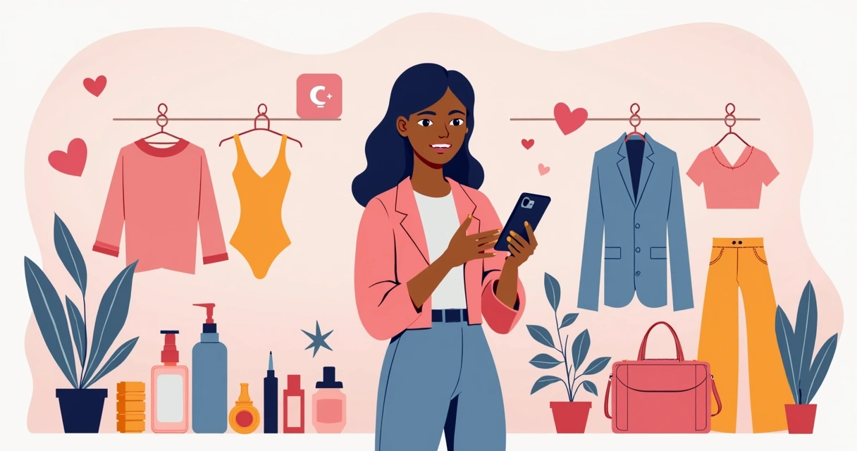Ilustração de influenciadora digital de moda em ambiente criativo
