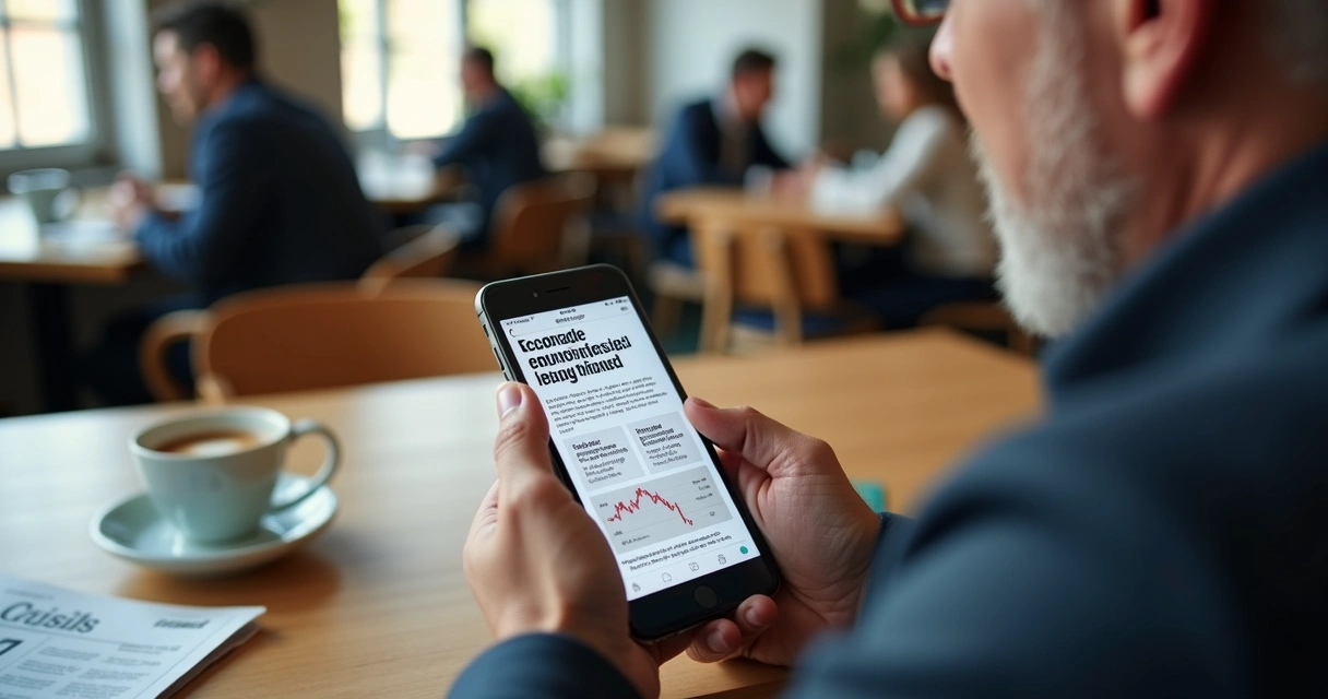 Persona leyendo noticias de crisis en el móvil 