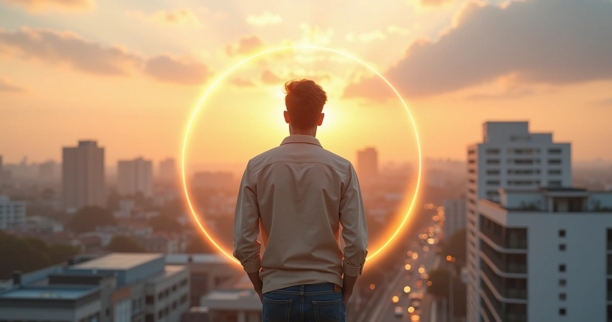 Persona tranquila creando un límite emocional visual entre ella y la ciudad 