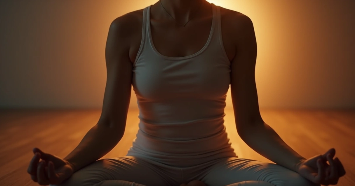Persona en meditación profunda con luz tenue 