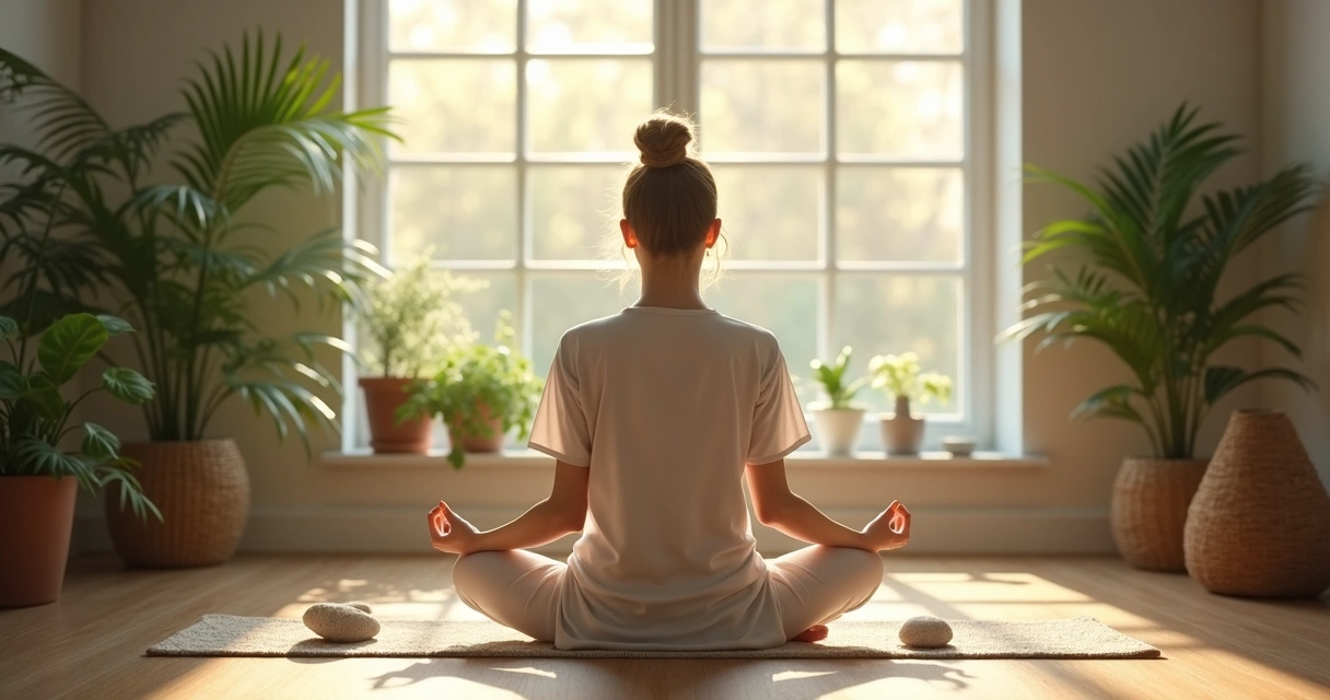 Persona meditando en un espacio tranquilo 