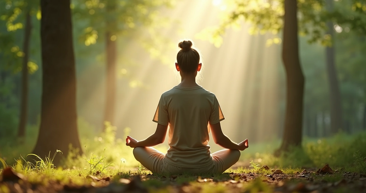 Persona meditando sentada en un bosque 