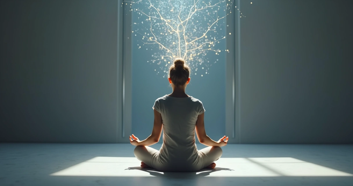 Persona en meditación con conexiones neuronales visualizadas 
