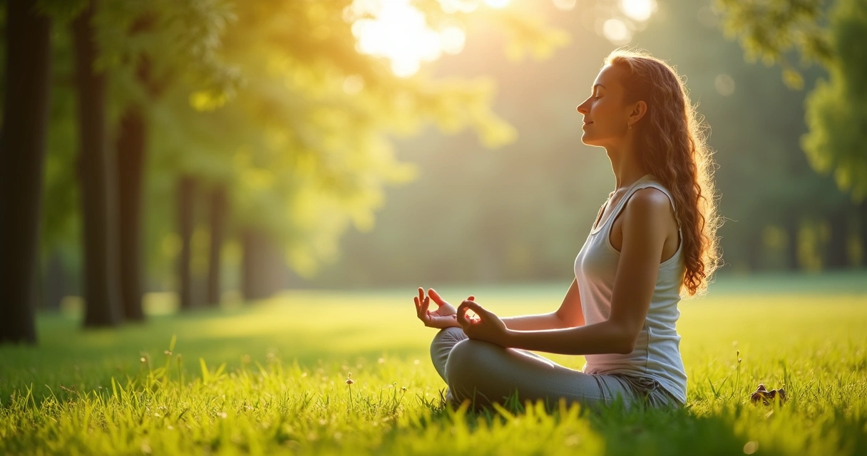 Persona meditando al aire libre en un entorno natural y calmado 