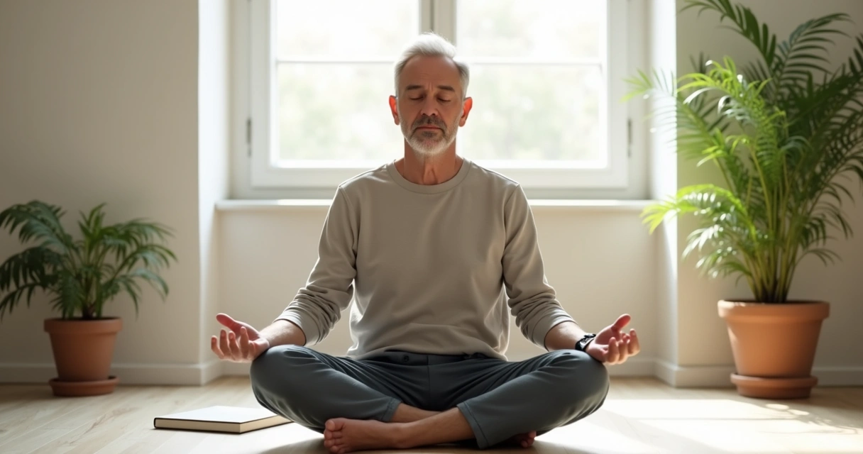 Persona sentada meditando en postura tranquila 
