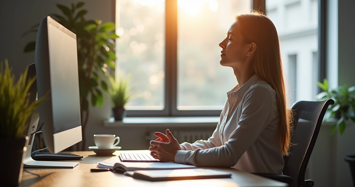 Persona sentada en escritorio meditando