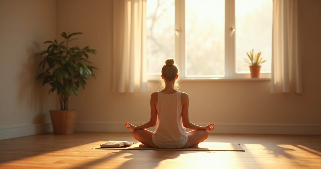 Persona meditando con luz suave entra por una ventana