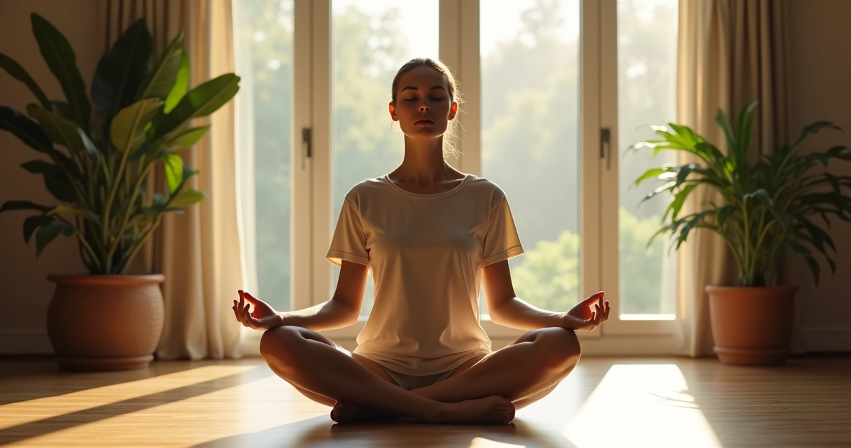 Figura sentada en postura de meditación en un entorno tranquilo