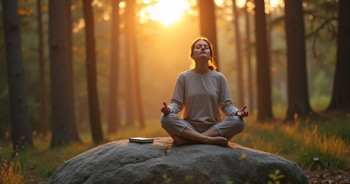 Persona sentada sola meditando en la naturaleza 