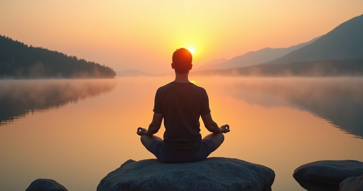 Persona sentada meditando en un entorno natural reflejando paz interior 