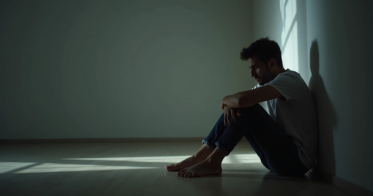 Persona sentada en el suelo bajo una sombra, aspecto pensativo 