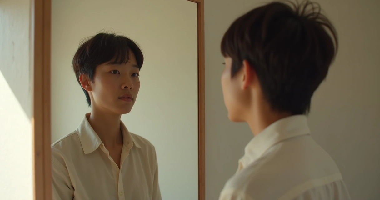 Persona mirando su reflejo en el espejo 