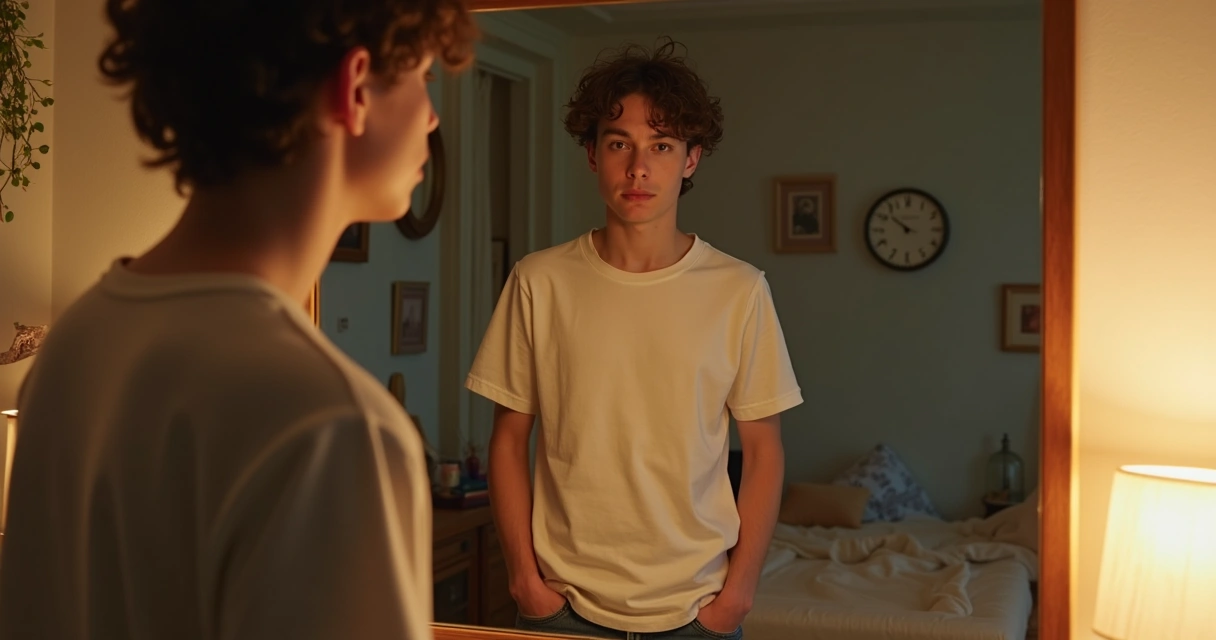 Persona mirando al espejo, reflexionando sobre sus hábitos