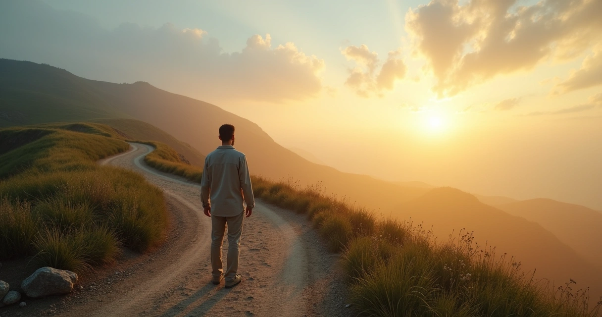Persona de espaldas observando un camino que se abre hacia un nuevo horizonte 