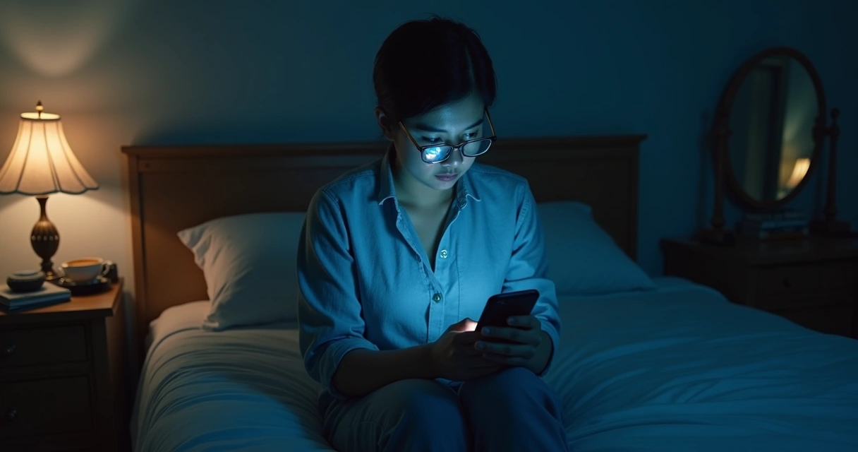 Persona sentada mirando el móvil con notificaciones en pantalla 