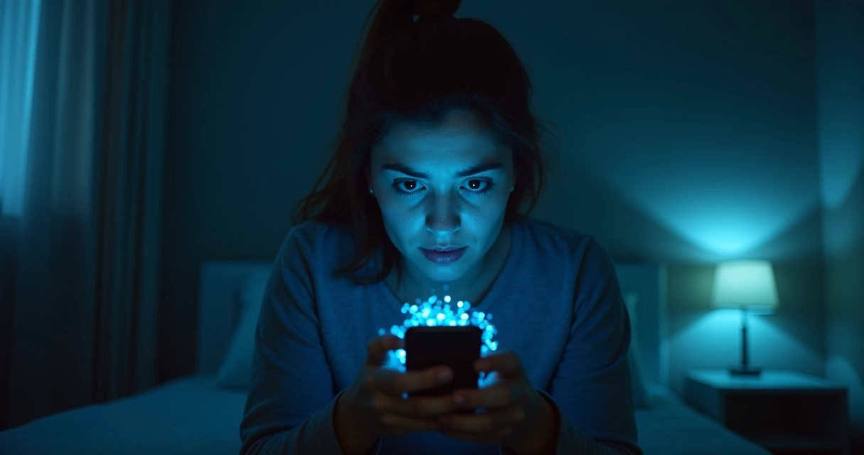 Persona mirando el teléfono con varias notificaciones en pantalla