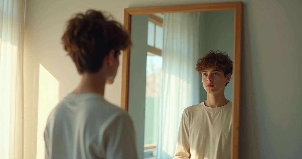 Persona reflexionando frente a un espejo 
