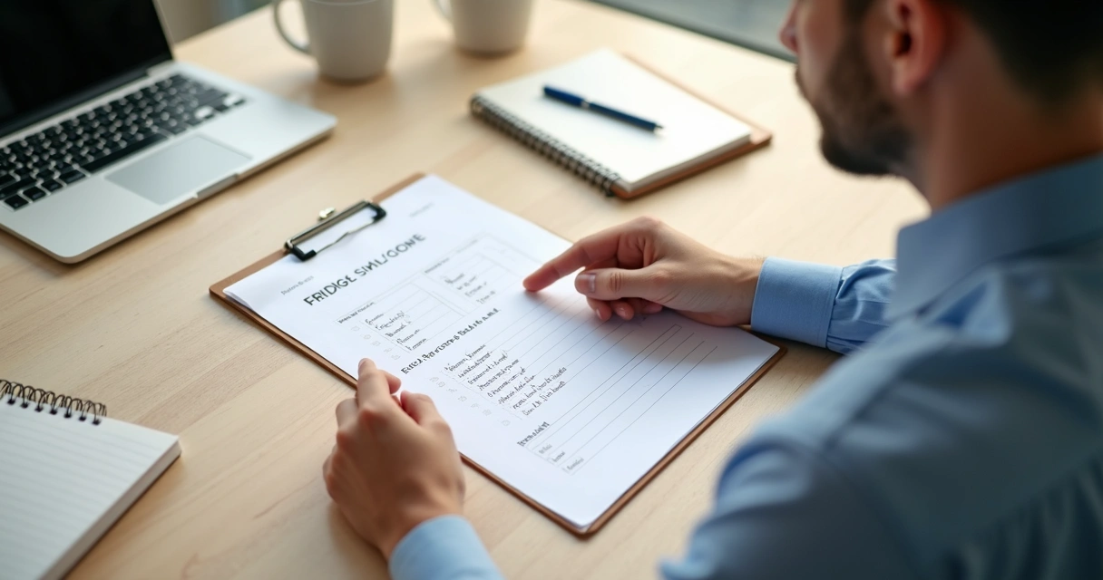 Persona revisando metas y notas en un escritorio claro