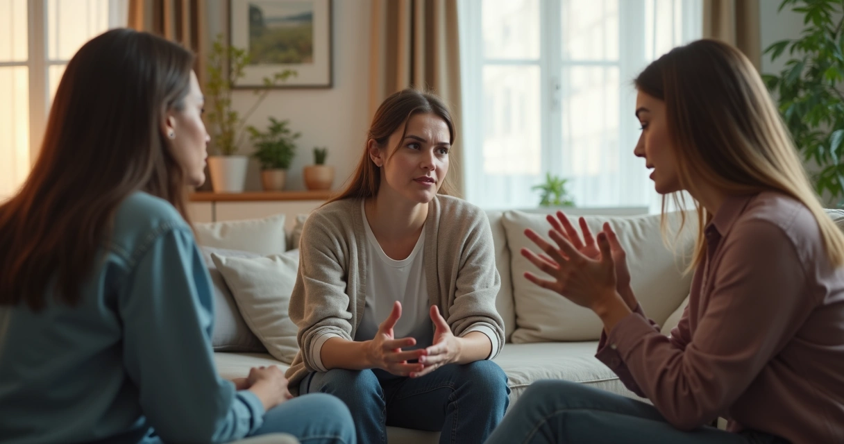 Persona hablando con calma mientras marca un límite en una reunión 