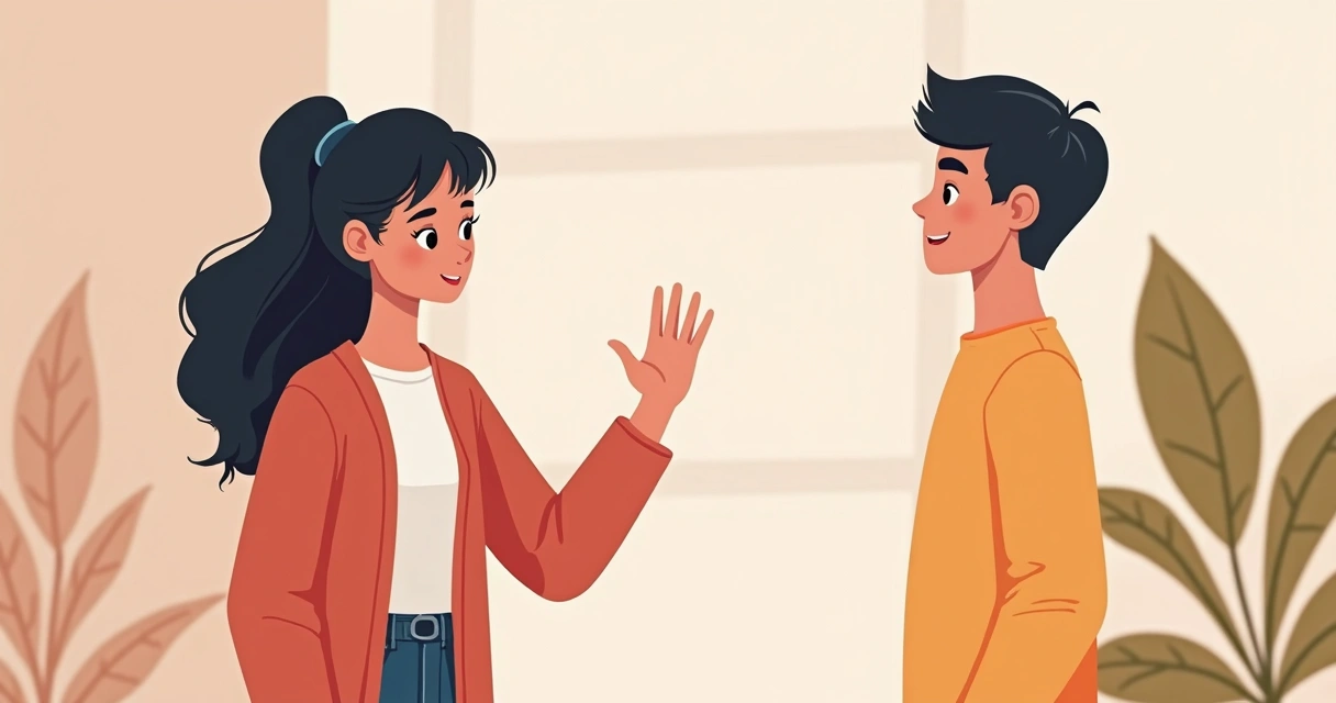 Mujer frente a otra persona haciendo gesto de límite con la mano 