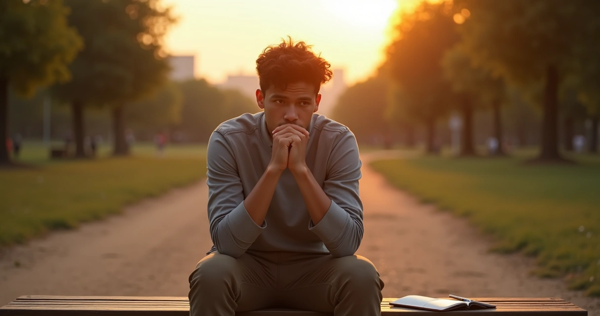 Persona sentada pensativa frente a dos caminos simbolizando la postergación de un cambio importante 