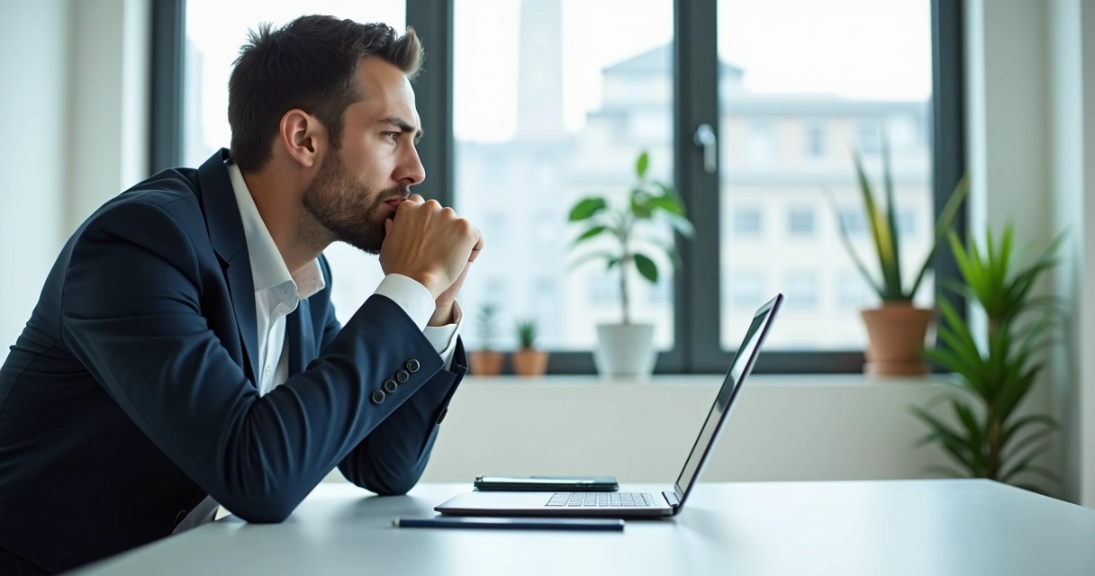 Persona tomando respiraciones profundas y revisando notas antes de una reunión 