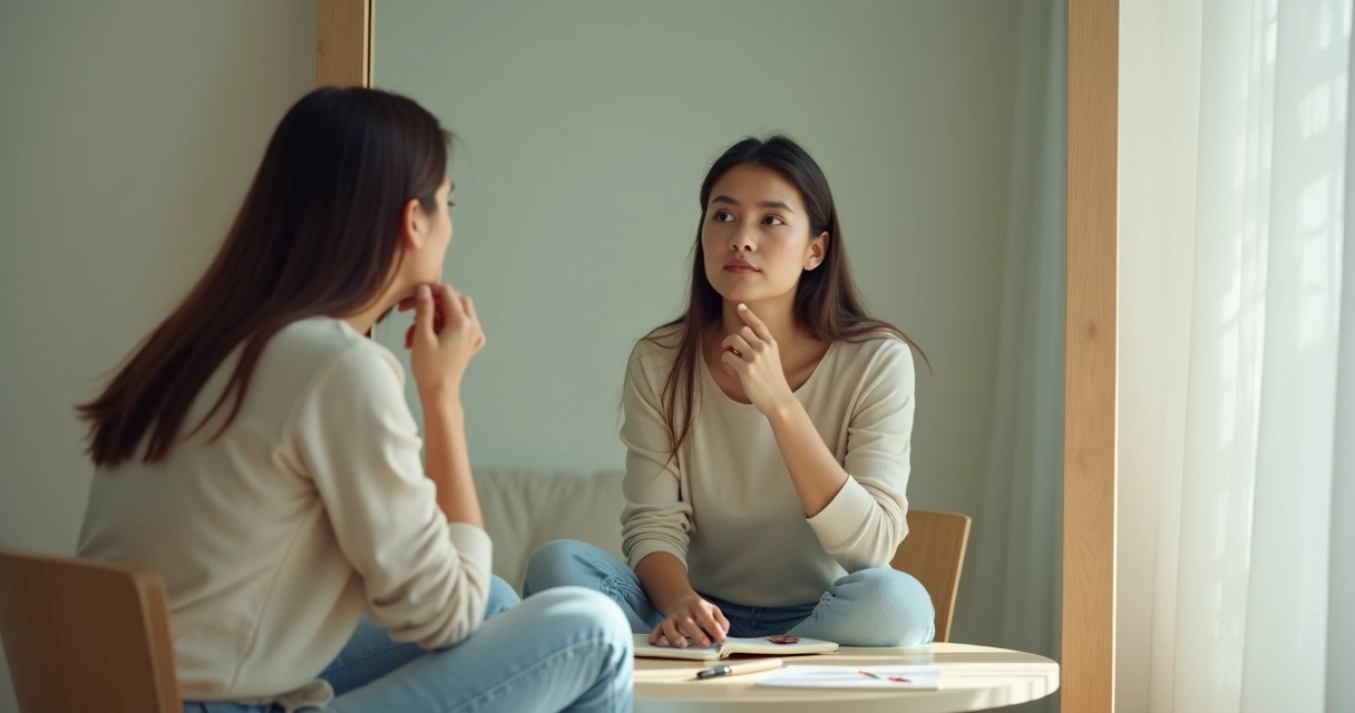 Persona reflexionando frente a un espejo