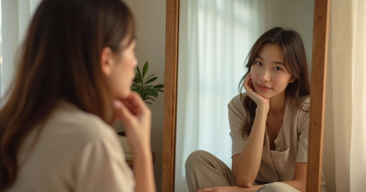 Persona reflexionando frente a un espejo