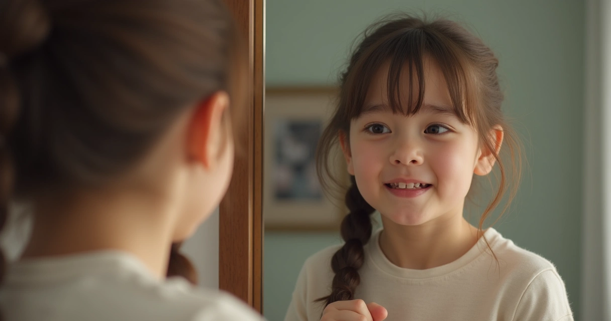 Persona mirando su reflejo en el espejo con diferentes expresiones emocionales