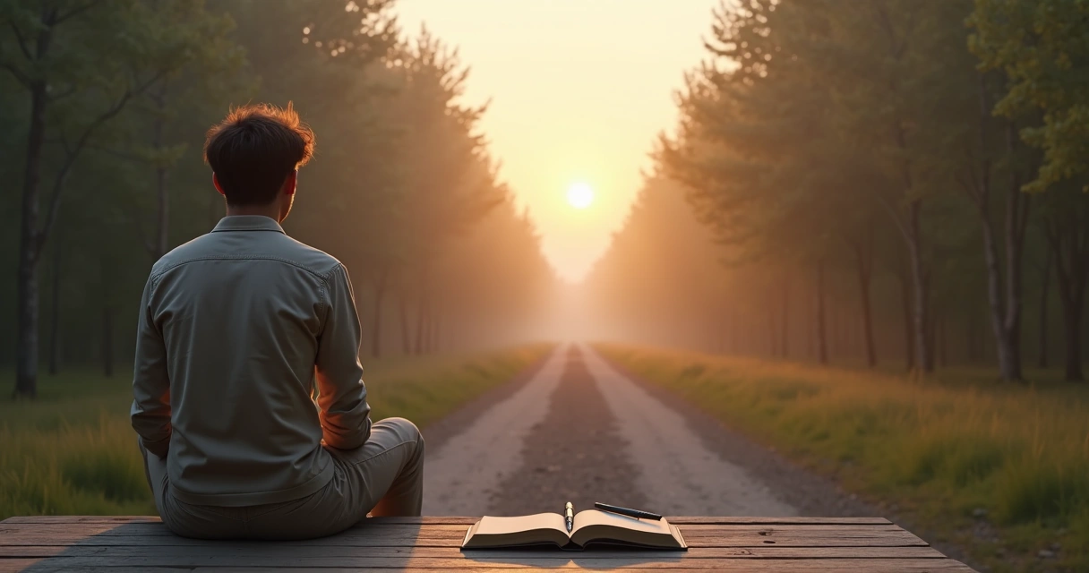 Persona sentada reflexionando frente a una encrucijada de caminos 
