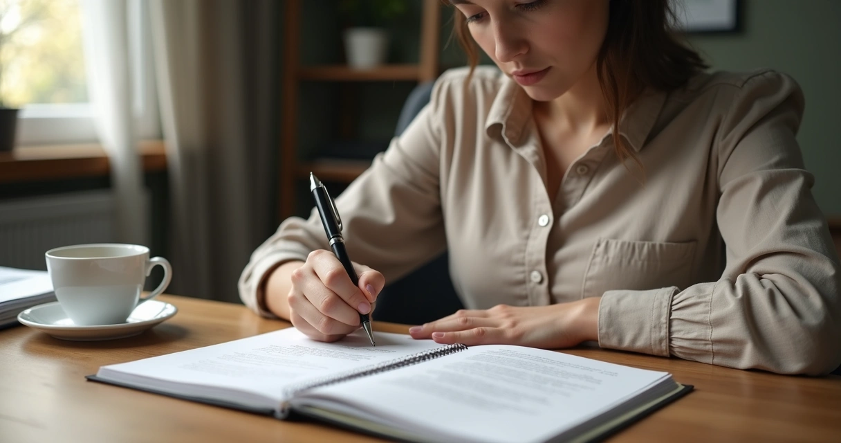 Persona escribiendo opciones éticas en un cuaderno