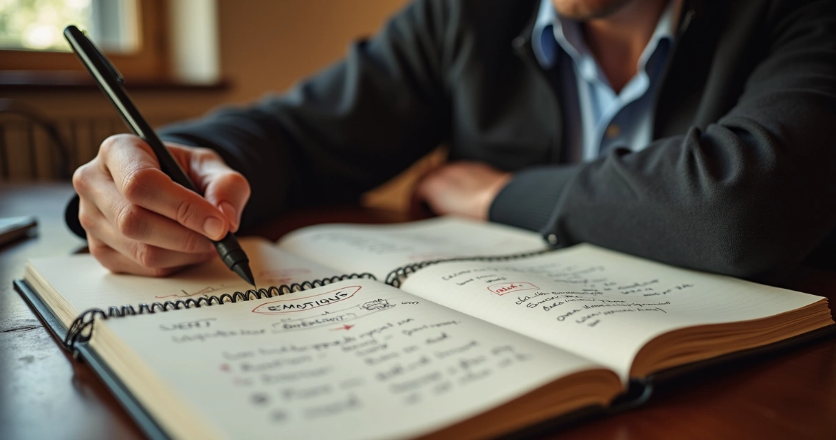 Persona reflexionando y escribiendo decisiones 