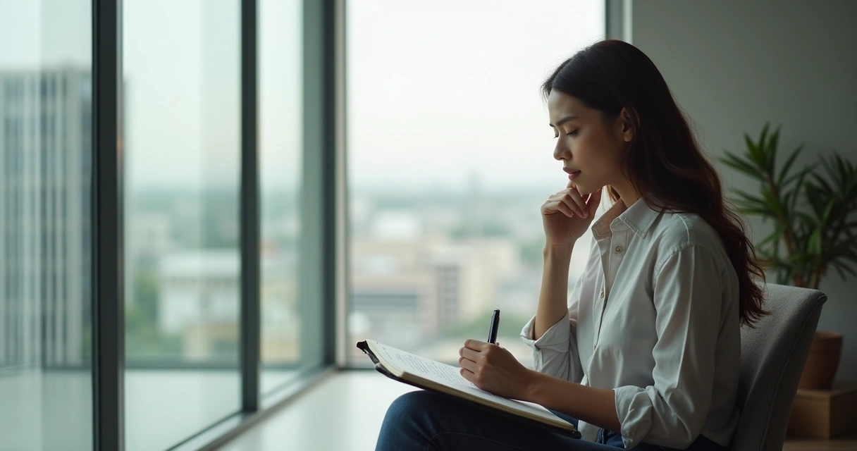 Persona reflexionando en una oficina tranquila 