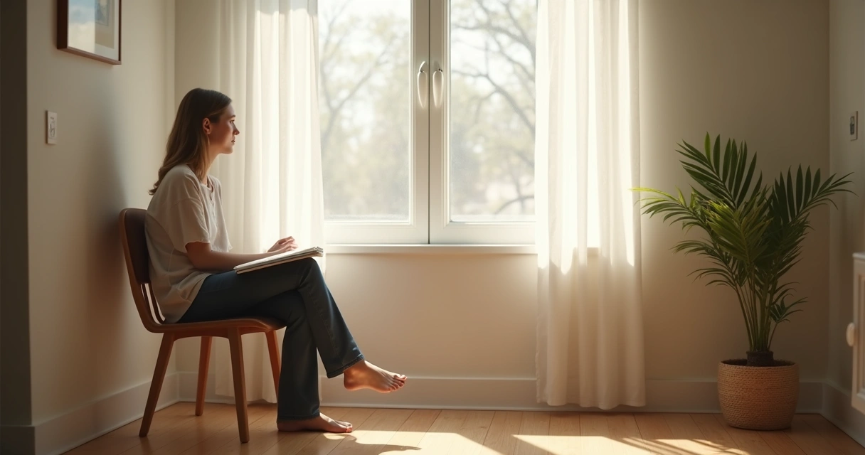 Persona sentada junto a una ventana en un momento de reflexión