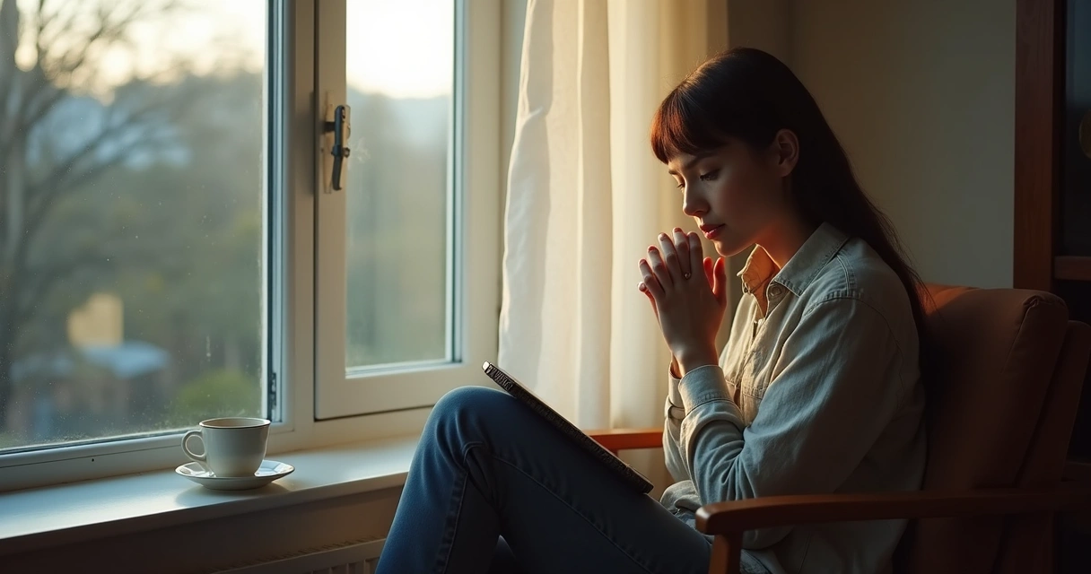 Persona sentada junto a una ventana en un momento de reflexión 