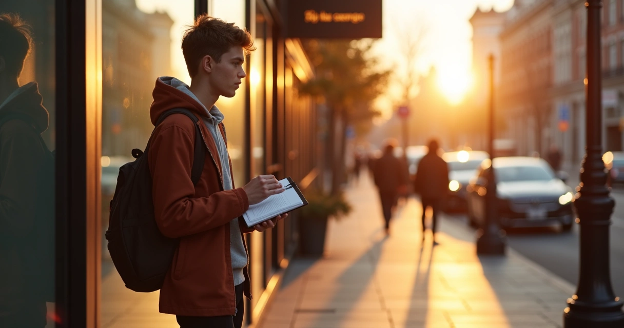 Persona observando su reflejo en una ventana durante la mañana